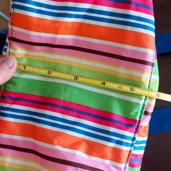 Colorful Multi Striped Lightweight Soft Nylon Medium Size Shoulder Handbag Purse - Picture 9 of 9